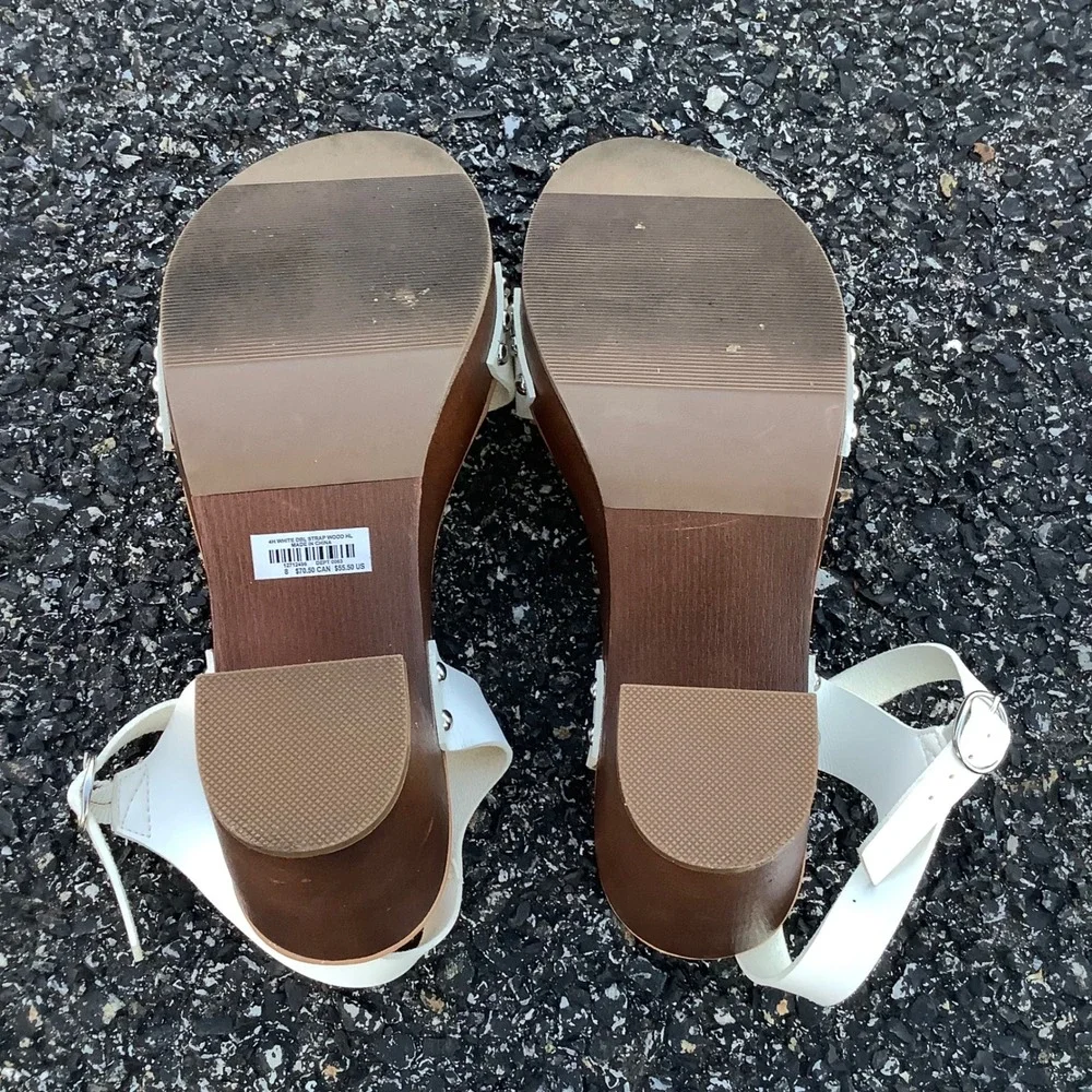 Torrid White Double Strap Wood Block Heel Platform Sandals Womens 8W 12712491